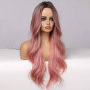 Esmee Synthetic Wigs Ombre Pink Long Wavy Women Heat Resistant Fiber Middle Part Cosplay Wigs 24inch Esmee