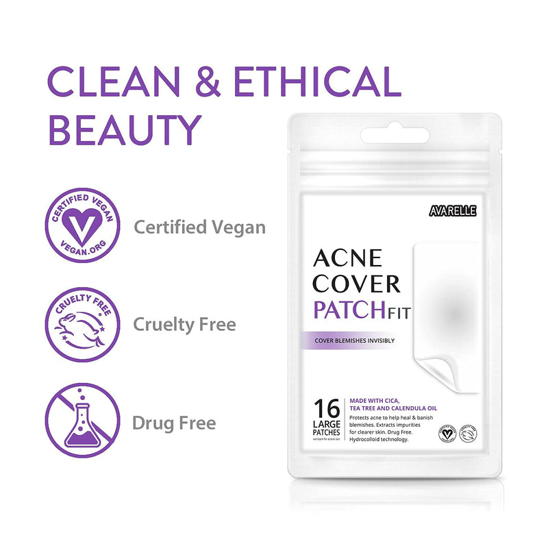 Avarelle Pimple Patches (16 Count) Hydrocolloid Acne Patches, Acne Spot Treatment with Tea Tree Oil, Calendula Oil and Cica, Vegan, Cruelty Free Certified (RECTANGULAR / 16 PATCHES) AVARELLE
