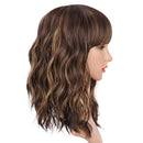 ENTRANCED STYLES Bob Wigs with Bangs Brown Highlight Wig Natural Looking Short Curly Wavy Wig Shoulder Length Heat Resistant Synthetic Wigs for Women Daily Party Cosplay Use ENTRANCED STYLES Store