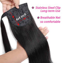 Seelaak Long Straight Remy Human Hair Ponytail Extension Wrap Around Ponytail Hair Piece with Clips Magic Paste Binding Pony Tail Hairpiece 1B