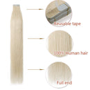 100% Remy Tape In Hair Extension Real Human Hair Natural Seamless Skin Weft Invisible Hair Extensions Double Side Tape Hightlight Balayage Long Silk Straight (24'',50g/20pcs,