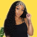 Headband Wig Human Hair Curly Headband Wig Glueless None Lace Front Human Hair Wigs for Black Women (24 Inch) MS.ILSA