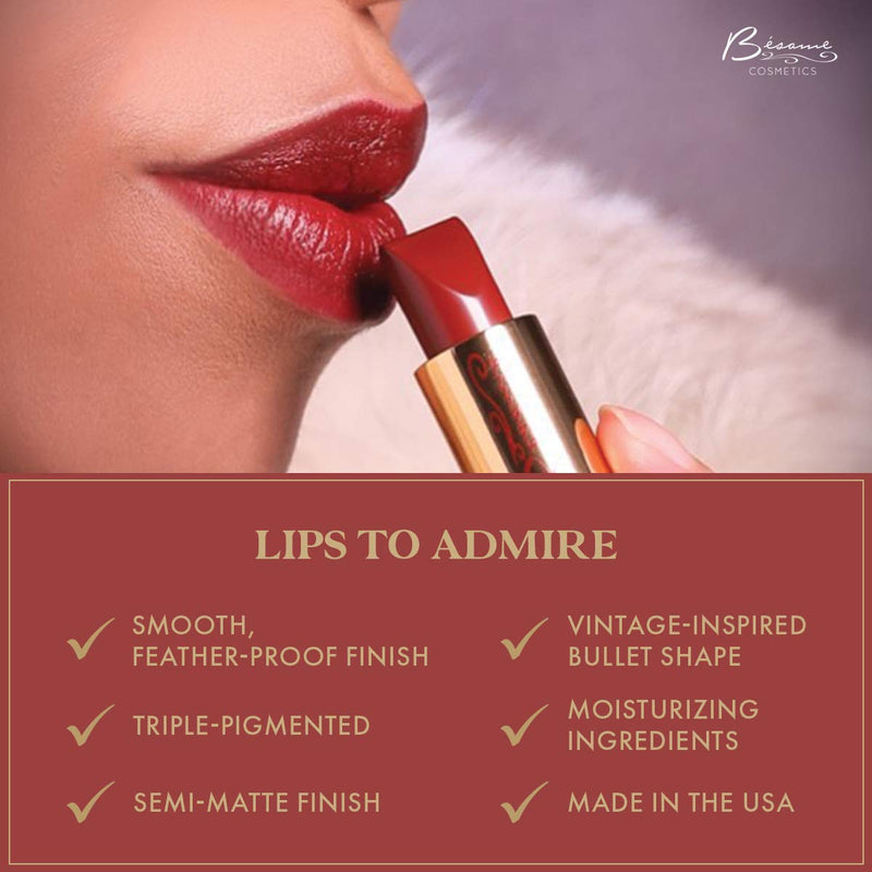 Besame Cosmetics | Dusty Rose Lipstick - 1969 | Classic Color Lipstick | Vintage Makeup | Long Lasting Lipstick | Semi Matte Lipstick for Women | Moisturizing Lipstick for Sensitive Skin BESAME COSMETICS