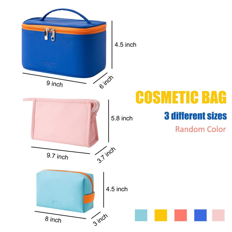 MIRASON Cosmetic Bag Set of 3 Makeup Bag for Purse Pouch Travel Beauty Zipper Organizer Bag Gifts for Girl Women, PU Leather Washable Waterproof (Blind Box) MIRASON Store
