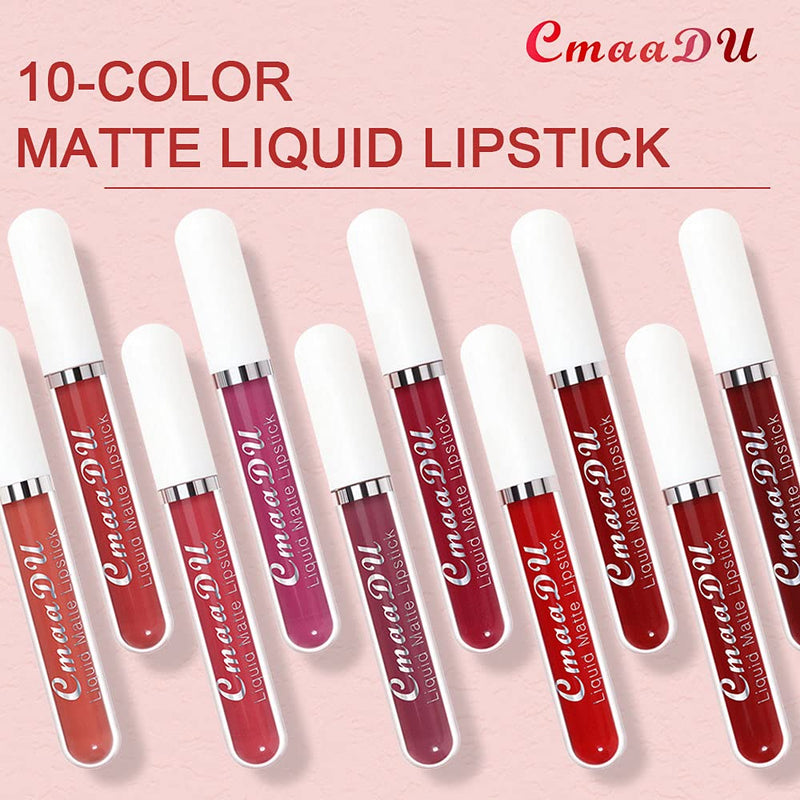 evpct 10Pcs Waterproof Liquid Matte Matt Lipsticks Set Matt Liquid,CmaaDU Dark Red 24 Hour Long Lasting Matte Lipstick Lip Stain Gloss Makeup Sets for Women Lippies labiales matte larga duracion 24 15 evpct