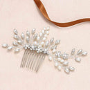 Yean Flower Bride Wedding Hair Comb Silver Crystal Bridal Hair Piece Pearl Hair Clips Hair Accessories for Women and Girls Yean