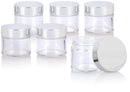 2 oz Clear Thick Glass Straight Sided Jar with Silver Metal Overshell Lid (6 Pack) Empty Storage Containers JUVITUS