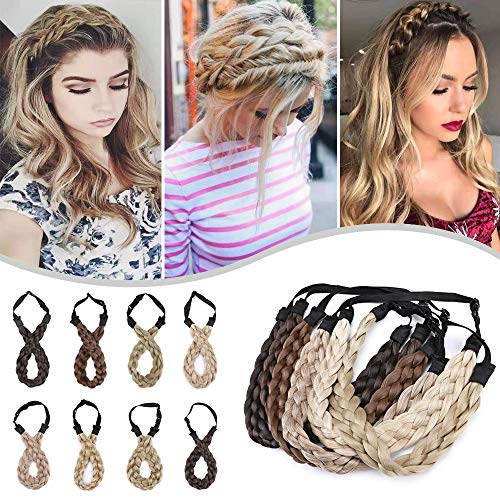 Hairro Braid Hairbands for Women Synthetic Hair Five-strand Fake Braid Plaited Hair Band Classic Chunky Wide Plaited Braids Hairpiece Fashionable Beauty Hair Accessory 4A Brown Hairro