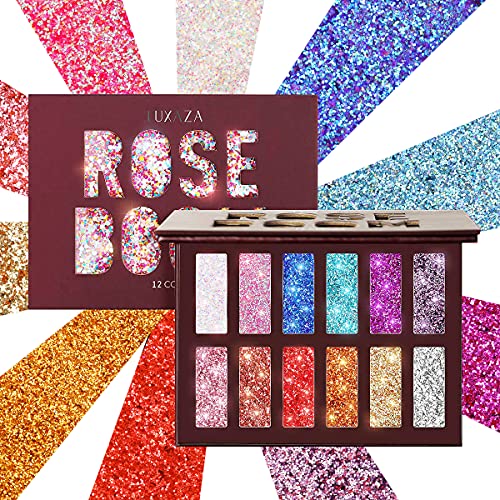 LUXAZA Holographic Glitter Eyeshadow Palette Metallic Festival Style,Ultra Pigmented Shimmer Sparkling Eyeshadow Makeup pallet,Long Lasting Waterproof Eye Shadows Cosmetics Gift Kit LUXAZA
