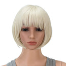 SWACC 10 Inch Short Straight Bob Wig with Bangs Synthetic Colorful Cosplay Daily Party Flapper Wig for Women and Kids with Wig Cap (Platinum Blonde) SWACC
