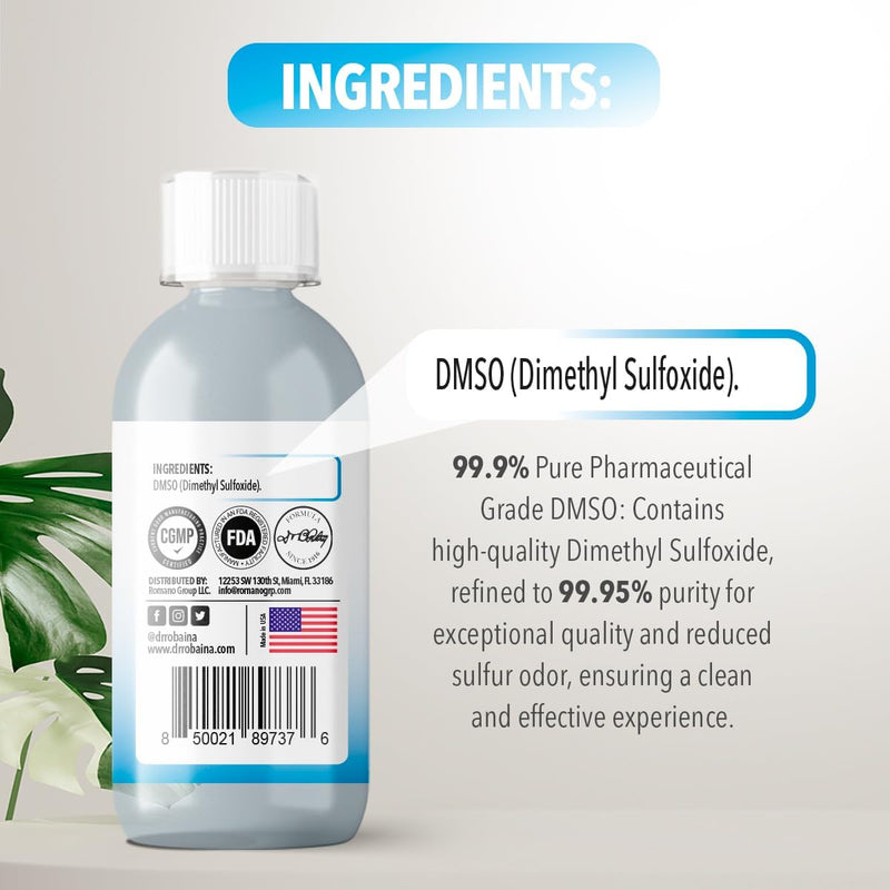 DMSO Liquid – 99.9% Pure Pharma Grade Dimethyl Sulfoxide | Soothing Topical Support & Overall Wellness | Low Odor | Made in USA | 8 oz by Dr. Robaina Infinity Warehouse