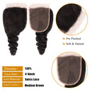 Human Hair Loose Wave Bundles Brazilian Loose Wave Hair 3 Bundles With 4X4 Lace Closure Free Part (14 16 18+12) 100% Unprocessed Human Hair Weave Bundles Can Be Dyed and Bleached Natural Black Color Miss CARA Store