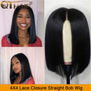 QTHAIR 14A Short Straight Bob Wigs Human Hair Lace Front Wigs (8 inch) 4x4 Lace Closure Wigs 150% Density Brazilian Virgin Hair Pre Plucked with Baby Hair QTHAIR