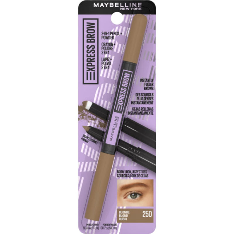 Maybelline Express Brow 2-In-1 Pencil and Powder Eyebrow Makeup, Blonde, 1 Count Maybelline New York