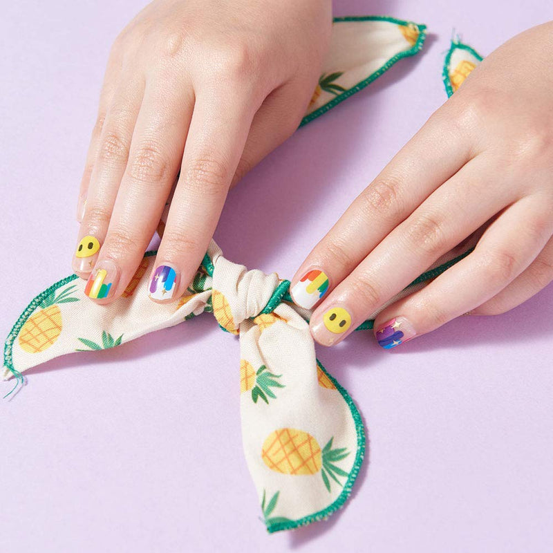 Petitwings Nail Stickers Wraps Decals Polish Self-Adhesive for Kid Girls Boys, a Nail File (Korean Made) (Happy Rainbow) Petitwings
