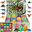 Bath Bombs for Kids with Toys Inside - Set of 12 Colorful Egg Bath Fizzies with Dinosaur Surprise. Gentle and Kids Safe Spa Bath Fizz Balls Kit. Birthday or Easter Gift for Girls and Boys Mineral Me California