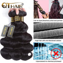 QTHAIR 12A Grade Brazilian Body Wave Bundles with Closure Brazilian Unprocessed Virgin Hair 3 Bundles with 4x4 3 Part Lace Closure (20 22 24+20) Ocean Wave Human Hair Bundles with Closure QTHAIR Store