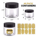 2oz Plastic Jars Round Cosmetic Containers with Lids | 20 Gram Clear Small Sample Containers (Set of 48) for Cream, Body Butter, Eye Shadow, Rhinestone, Lip Scrub, Travel - Free Labels & Spatulas AMORIX