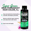 RAW Super Green Demi-Permanent Hair Color, Vegan, Free from Ammonia, Paraben & PPD, lasts over 45 washes, 4oz RAW
