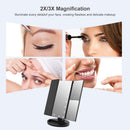 WEILY Lighted Makeup Mirror with 21 LED Lights, Trifold Vanity Mirror with 3X/2X/1X Magnification, Touch Screen, Dual Power Supply, 180 Degree Rotation Portable Mirrors for Travel (Black) WEILY