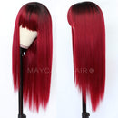 Maycaur Red Color Synthetic Hair Wigs with Full Bangs Black Red Ombre Color Long Straight Women's Wig Heat Resistant Synthetic No Lace Wigs for Fashion Women Maycaur Store