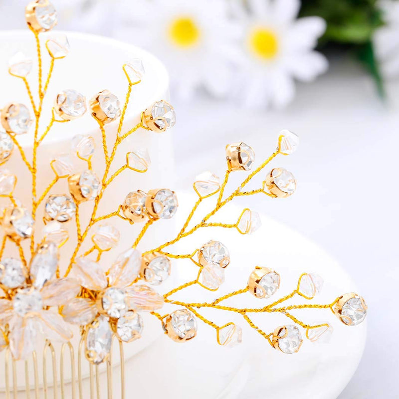 Aukmla Bride Wedding Hair Combs Crystal Hair Piece Flower Hair Accessories Decorative for Women and Girls Aukmla