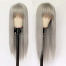 Lovestory Gray Color Synthetic Hair Wigs With Bangs Silky Straight Heat Resistant Synthetic Replacement Hair Wigs For Women Lovestory
