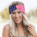 American Flag Bandana Headband, Red White and Blue Patriotic Head band, USA Flag Head wrap ,Stars and Stripes Cross Headband (Turban), Patriotic Elastic Hair Bands for Independence Day CACASO