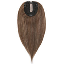 Hairro 16 Inch Silk Base Clip in Human Hair Topper for Women Highlight Medium Brown to Dark Blonde Crown Top Clip on Toupee Extensions with 4 Clips Filler Hairpiece for Thinning Hair