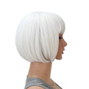 SWACC 10 Inch Short Straight Bob Wig with Bangs Synthetic Colorful Cosplay Daily Party Flapper Wig for Women and Kids with Wig Cap (White) SWACC