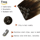 Clip In Human Hair Extensions Double Weft Brazilian Hair 120g 7pcs Chocolate Brown to Dark Blonde Highlight Chocolate Brown Full Head Silky Straight 100% Human Hair Clip In Extensions 22 Inch HUAYI Store