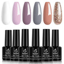 Beetles Gel Nail Polish Set, Weekend Getaway Collection Soft Pink Purple Nude Gel Polish Golden Glitter Coral Gel Nail Lacquer Kit Bridal French Nail Art Manicure Kit, 7.3ml Each Bottle beetles Gel Polish Store