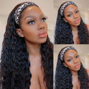 Human Hair Headband Wig Water Wave Quick Wear Wigs None Lace Front Wigs for Black Women Peruvian Virgin Hair Water Curly Wig-Glueless Full Enough Hair Wet and Wavy Wigs with Headbands(14inch) Vallbest