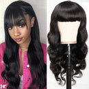 QTHAIR 12A Grade Body Wave Wigs With Bangs Virgin Brazilian None Lace Front Wigs Human Hair Wigs 150% Density Glueless Machine Made Wigs For Black Women(22 inch, Body wave) QTHAIR Store