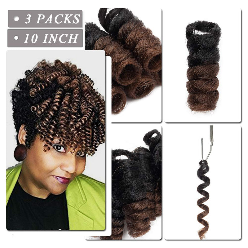 Benehair Saniya Curly Crochet Hair Ombre Synthetic Jumpy Wand Toni Curl Crochet Hair for Black Women 10 inch Two Tones Spiral Curls Jamaican Bouncy Twist Braiding Hair 3 packs Black to Light Auburn Benehair