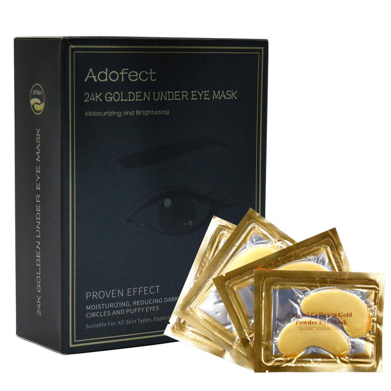 Adofect 25 Pairs 24K Gold Eye Mask Collagen Eye Mask, Under Eye Gel Pads, Under Eye Mask for Deep Moisturizing, Wrinkle, Eye Bags, Dark Circles & Puffiness, Refresh Your Eyes, 25 Pairs Adofect