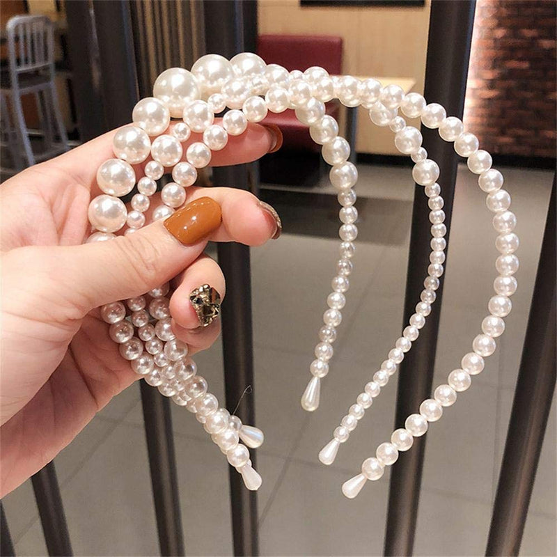 Aoxmas 3pcs White Faux Pearl Hairbands Bridal Hair Hoop Wedding Hair Accessories Pearl Headbands for Women Girls Aoxmas