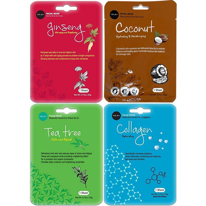 Celavi Face Mask Set Korean Beauty Essence Facial Paper Sheet Mask Korea Skin Care Moisturizing 3 of each 12 flavors (New) K-Beauty Skincare 36 masks in a pack Made in Korea Celavi Cosmetics