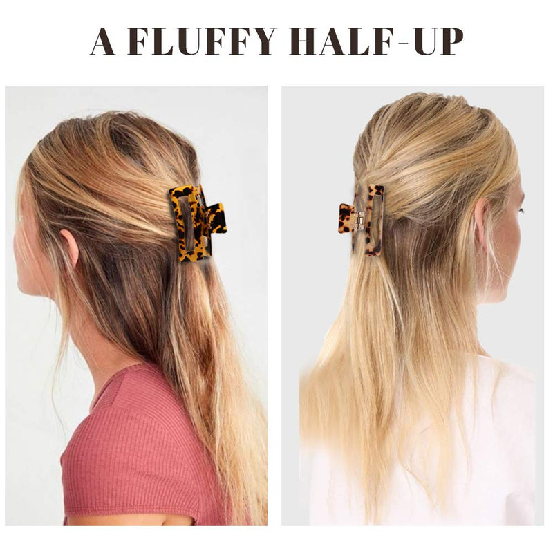 MagicSky 4PCS Hair Claw Clips, Acrylic Hair Banana Barrettes, Celluloid French Butterfly Jaw Clips,Tortoise Shell Grip Pin Teeth Clamp -Leopard print Stylish Hair Accessories for Women Girls,Long Size Magicsky