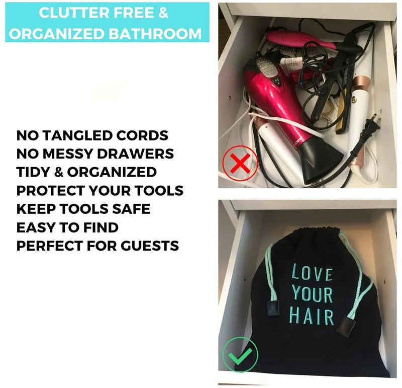 Hair Dryer Bag - Storage Organizer for Styling Tools - with Internal Compartment and Drawstring (15" x 12") - Ideal for Use at Home, Traveling, Guest Rooms, Airbnb's and Hotels EMIKO Store
