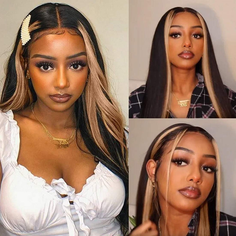 Beauty Forever Highlight Blonde TL27 Color Silk Base Fake Scalp Lace Part Wig, Straight Human Hair Wig Pre Plucked With Baby Hair Middle Part 150% Density For Black Women Beauty Forever Store