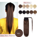 Wrap Around Human Hair Ponytail Extensions 100% Remy Human Hair Long Straight Silky With Comb 20 Inches Clip in One Piece Pony Tail Extensions