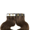 Hairro Tape in Human Hair Extensions 16 Inch Long Wavy 100g 40pcs/pack Ombre Medium Brown to Dark Blonde Body Wave Thin Silky Seamless Skin Weft Glue in 2 Tones Human Hairpieces Hairro