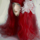 aiyaya Long Wavy Dark Red Wig Bangs - Natural Synthetic Hair Lolita Wigs with Wig Cap For Cosplay and Daily Wear (Dark Red) aiyaya