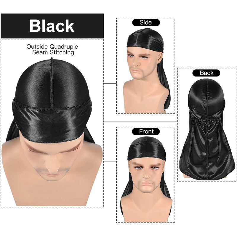 3+2 Silky Durag & Wave Cap Sets, Satin Doo Rags Compression Cap Pack for Men, J ROYBENS