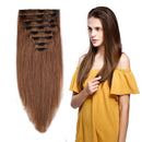 Double Weft 100% Clip in Remy Human Hair Extensions 10''-24'' Full Head Thick Thickened Long Soft Silky Straight 8pcs 18clips for Women Fashion 16" / 16 inch 130g