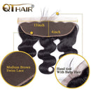 QTHAIR 12A Grade Brazilian Body Wave Bundles with Frontal (16 "18" 18"+14")13x4 Ear To Ear with Baby Hair 100% Unprocessed Virgin Brazilian Human Hair Weave QTHAIR