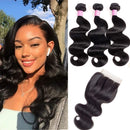 10A Brazilian Body Wave Virgin Hair 3 Bundles With Closure Three Part Unprocessed 100% Human Hair Bundles With Lace Closure (18 20 22+16 Three Part Closure) Abbily Hair Store