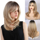 FORCUTEU Ombre Synthetic Wigs With Bangs For Women Blonde Long Wavye Wig Black To Blonde High Density Wigs Mixed Blonde Brown Natural Heat Resistant Fiber Wigs FORCUTEU