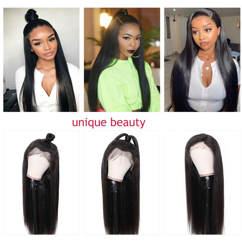 unique beauty Straight Lace Front Wigs Human Hair 9A Brazilian Virgin Human Hair 13x4 Lace Frontal Wigs Human Hair 150% Density Pre Plucked with Baby Hair For Black Women Natural Color (28 inch) Generic